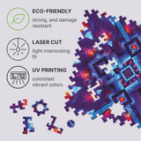 Neon Geometry wooden brain teaser puzzle — reverse side hidden design