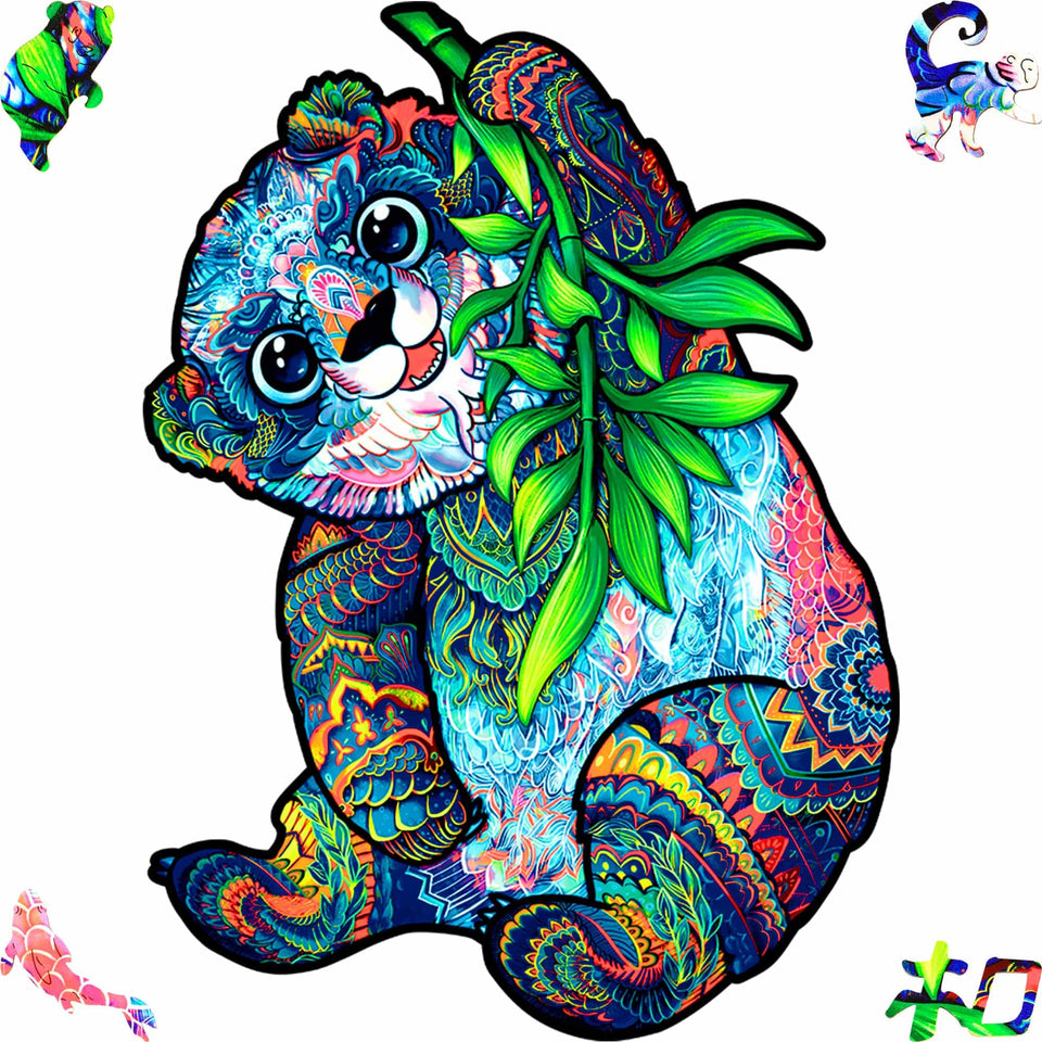 Serious Panda wooden puzzle — front view with vivid artwork