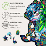 Serious Panda wooden puzzle — hand holding wooden puzzle piece detail