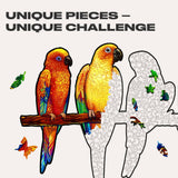 Playful Parrots 5 in 1 wooden puzzle — close-up of HDF wooden puzzle pieces