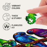 Playful Parrots 5 in 1 wooden puzzle — finished puzzle assembled on table