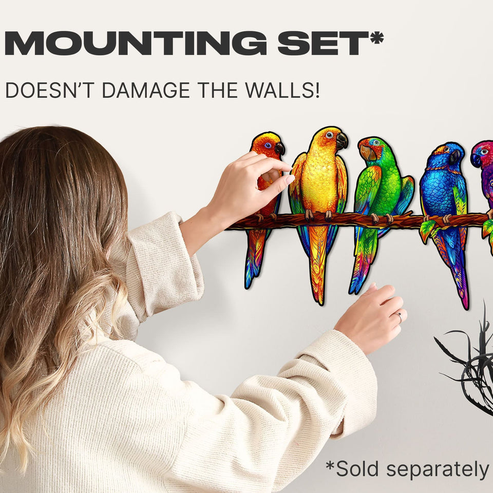 Playful Parrots 5 in 1 wooden puzzle — designer gift box and packaging
