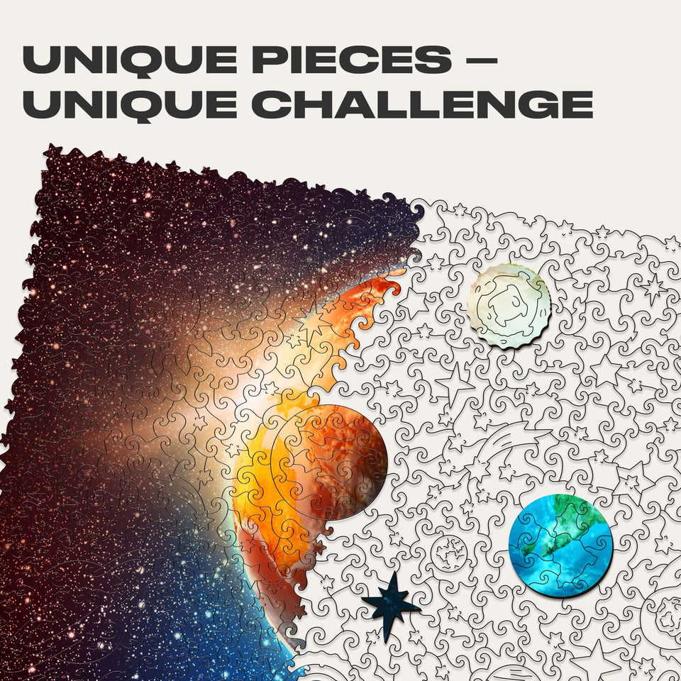 WOOSAIC Planet Earth Limited Edition wooden map puzzle — close-up of HDF wooden puzzle pieces