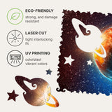 WOOSAIC Planet Earth Limited Edition wooden map puzzle — hand holding wooden puzzle piece detail