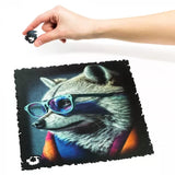 Raccoon Bandit wooden art puzzle — puzzle pieces showing laser-cut shapes