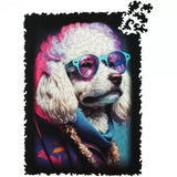Sir Poodle wooden puzzle — finished puzzle assembled on table