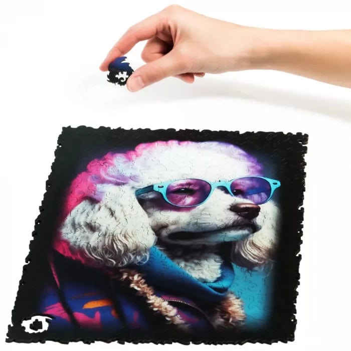 Sir Poodle wooden puzzle — puzzle pieces showing laser-cut shapes