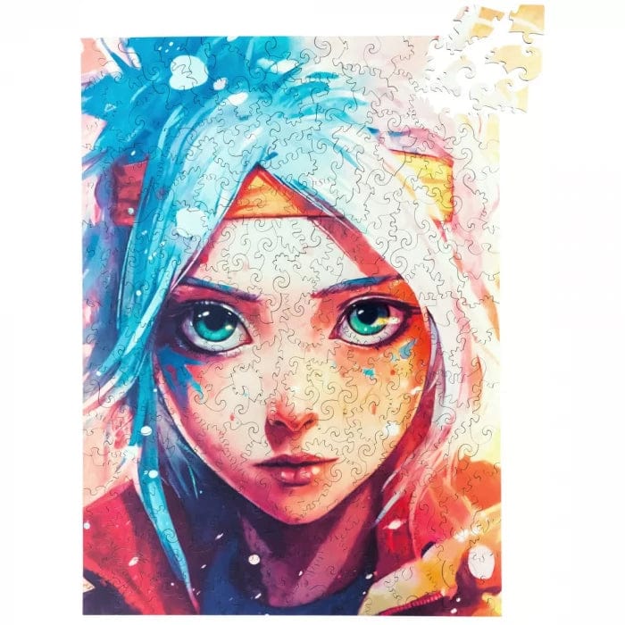 Hanako Chan wooden puzzle — finished puzzle assembled on table