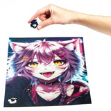 Neko Chan wooden puzzle — hand holding wooden puzzle piece detail