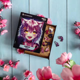 Neko Chan wooden puzzle — in use with hands assembling