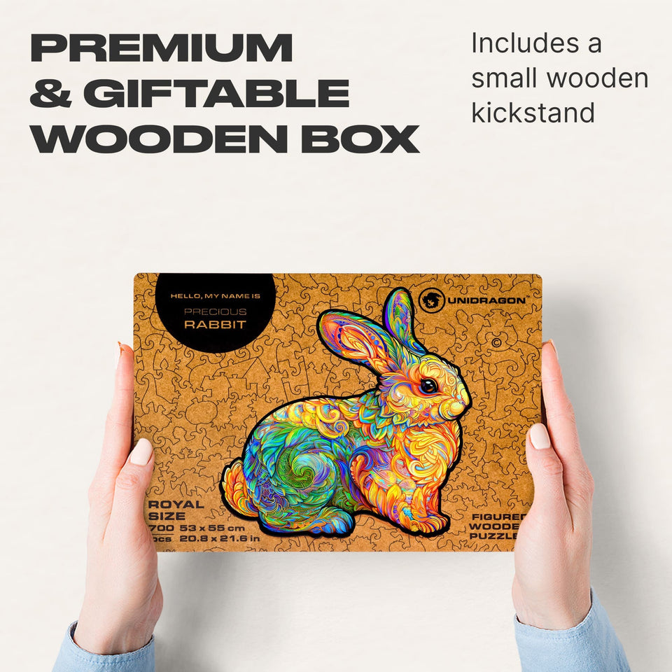 Precious Rabbit wooden puzzle — puzzle pieces showing laser-cut shapes