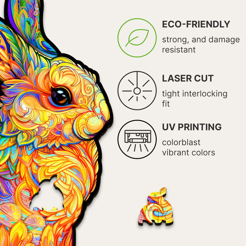 Precious Rabbit wooden puzzle — hand holding wooden puzzle piece detail