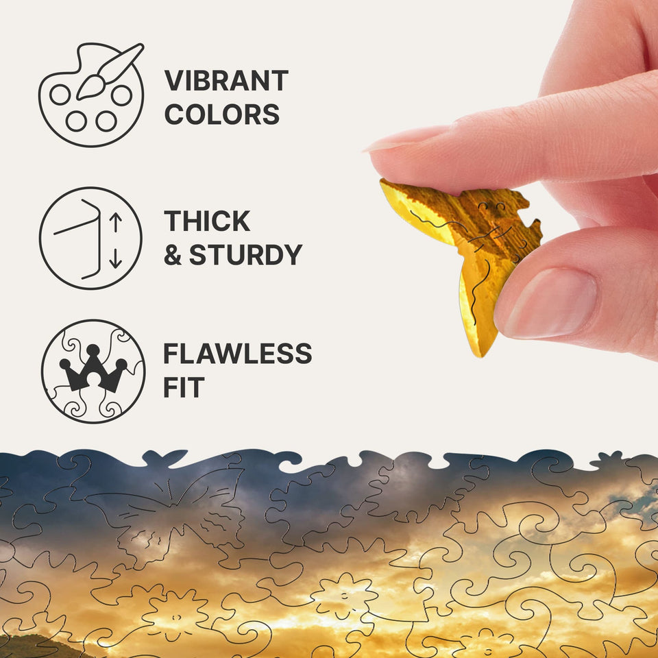 Rice Fields wooden travel puzzle — finished puzzle assembled on table