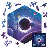 Space Station wooden brain teaser puzzle — front view with vivid artwork