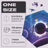 Space Station wooden brain teaser puzzle — close-up of HDF wooden puzzle pieces