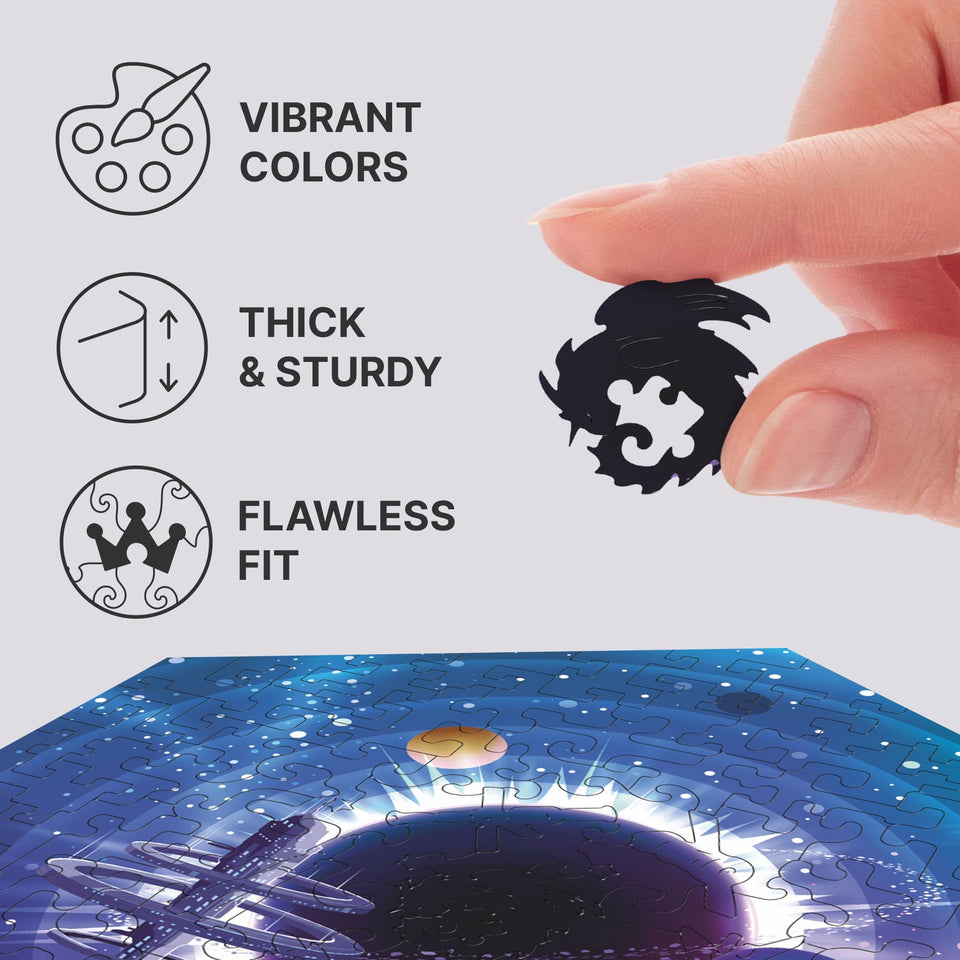 Space Station wooden brain teaser puzzle — designer gift box and packaging
