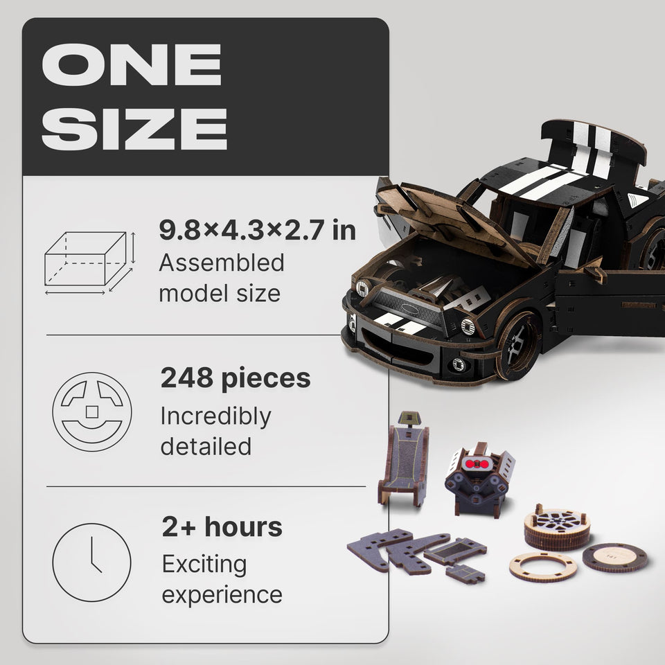 Stallion GT Black Puzzle wooden car puzzle — close-up of HDF wooden puzzle pieces