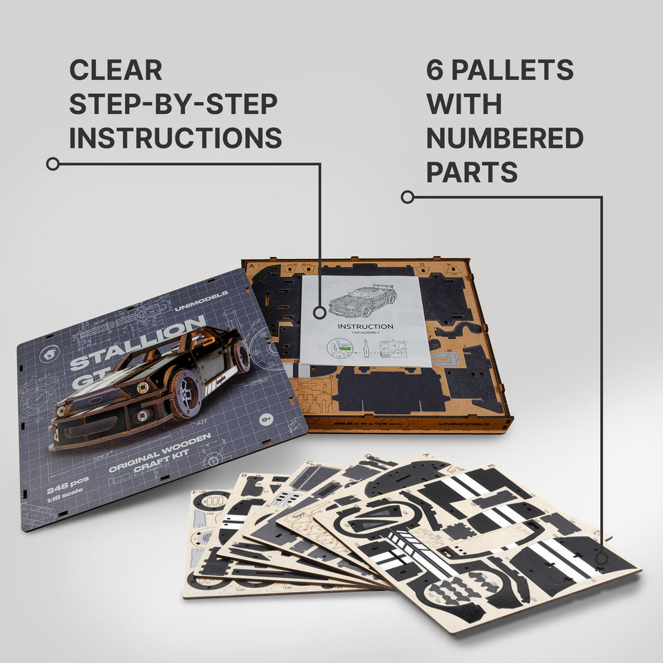 Stallion GT Black Puzzle wooden car puzzle — designer gift box and packaging
