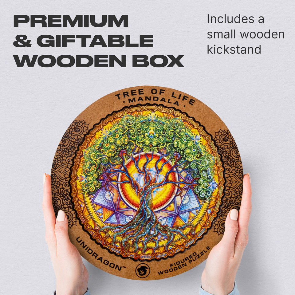 Mandala Tree of Life mandala wooden puzzle — puzzle pieces showing laser-cut shapes