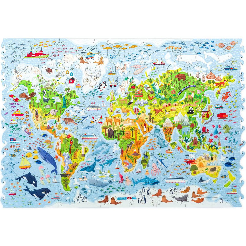 World Map wooden map puzzle — front view with vivid artwork