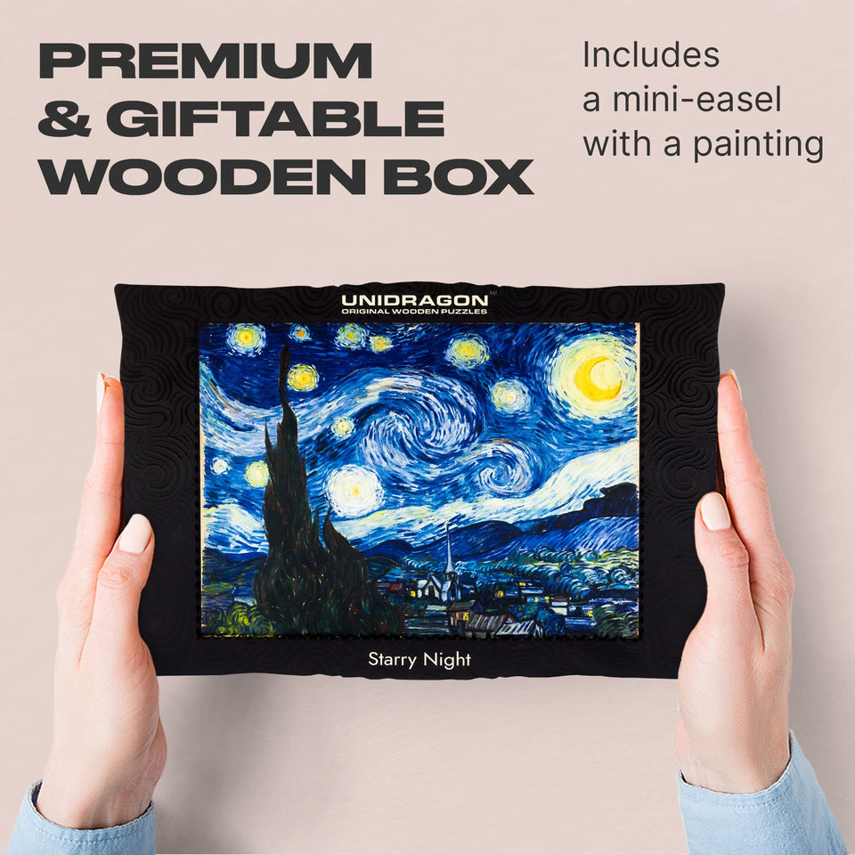 Starry Night wooden art puzzle — reverse side hidden design