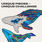 Milky Whales 2 in 1 wooden puzzle — close-up of HDF wooden puzzle pieces