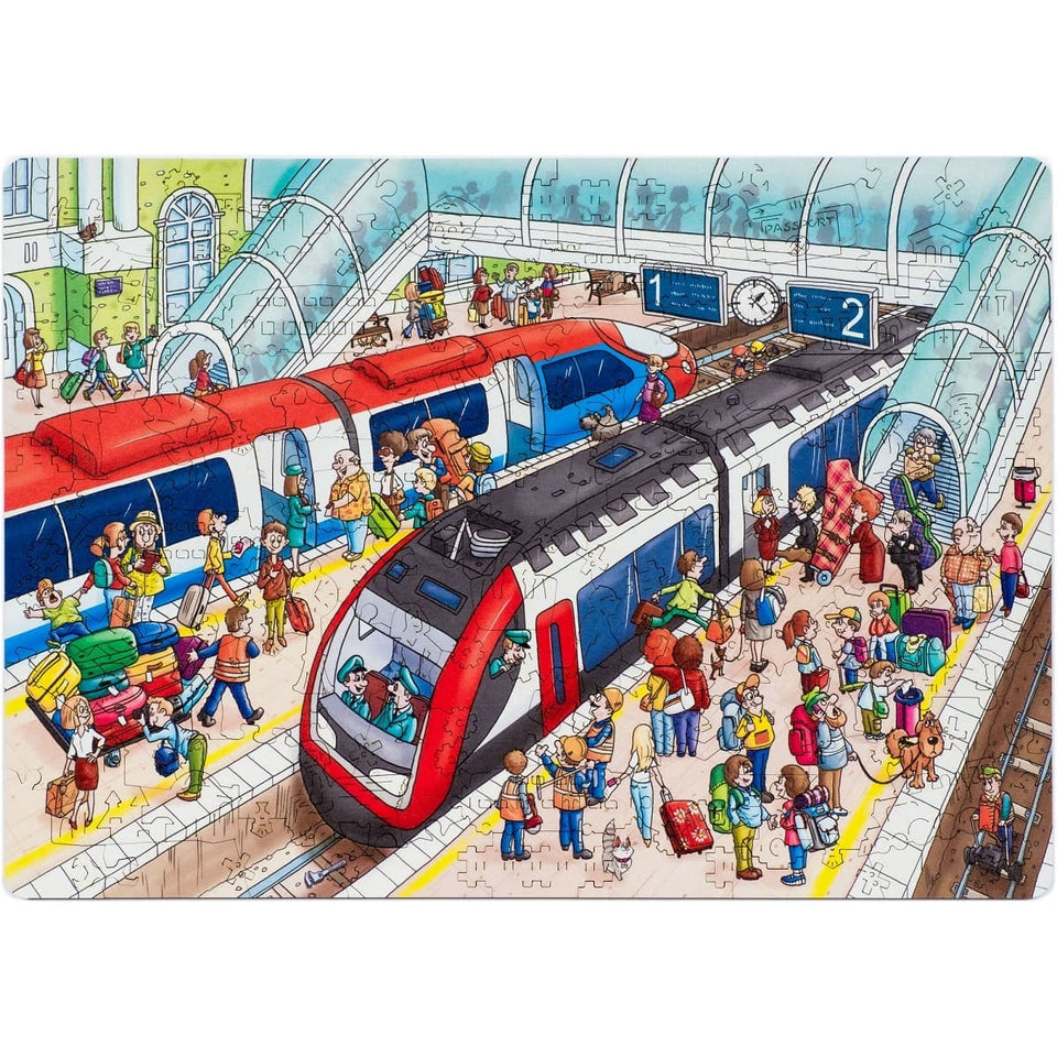 Station City wooden art puzzle — front view with vivid artwork