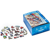 Station City wooden art puzzle — hand holding wooden puzzle piece detail
