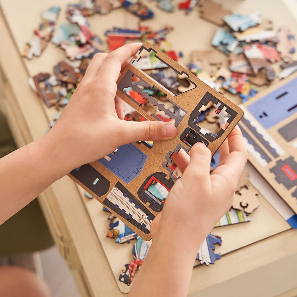 Station City wooden art puzzle — size dimensions and comparison