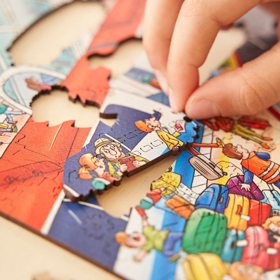 Station City wooden art puzzle — premium HDF laser-cut puzzle close-up