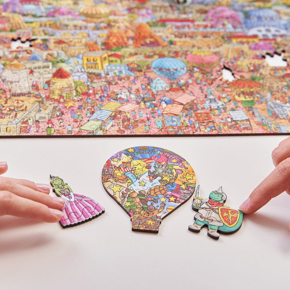 Quezzle Amazing Cappadocia Quezzle wooden quest puzzle — close-up of HDF wooden puzzle pieces