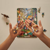 Triceratops wooden dinosaur puzzle for kids — close-up of HDF wooden puzzle pieces