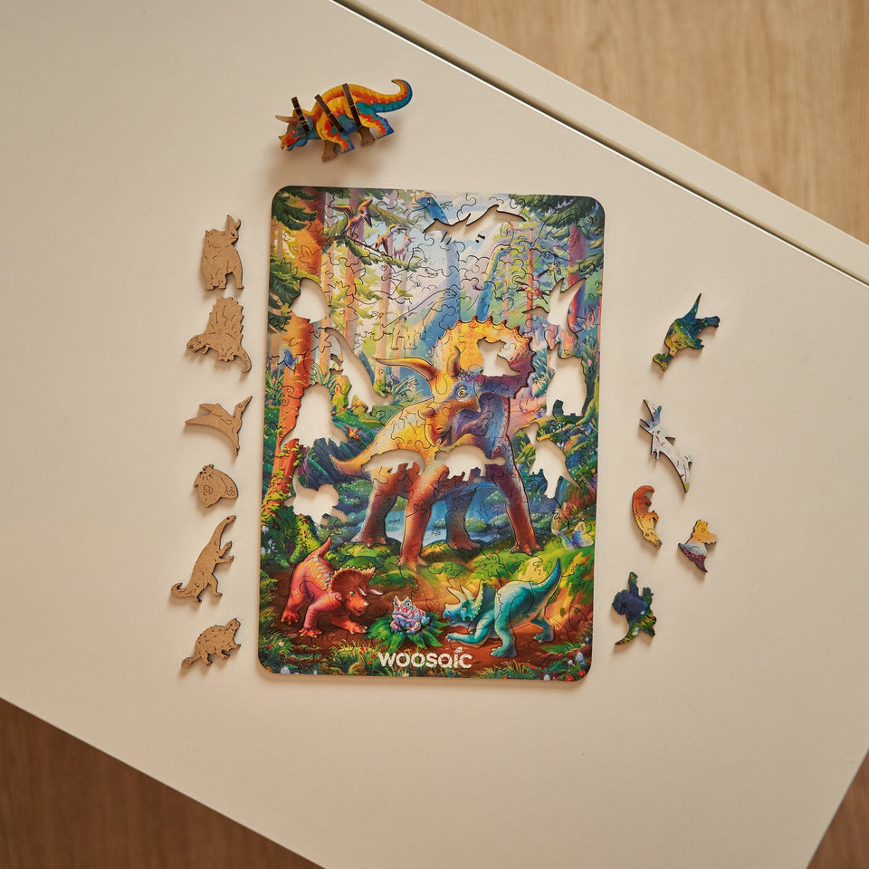 Triceratops wooden dinosaur puzzle for kids — size dimensions and comparison