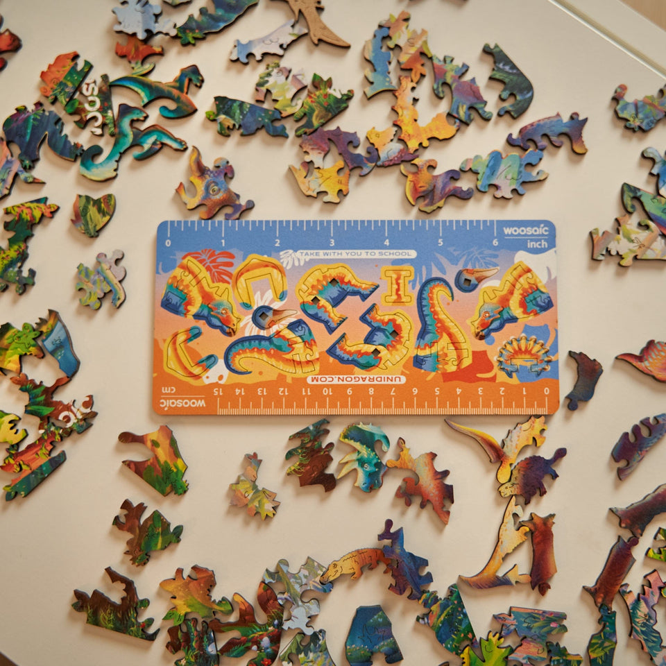 Triceratops wooden dinosaur puzzle for kids — reverse side hidden design