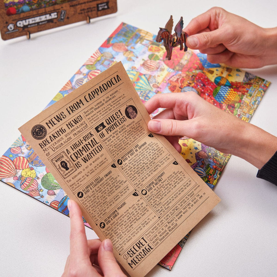 Quezzle Amazing Cappadocia Quezzle wooden quest puzzle — finished puzzle assembled on table
