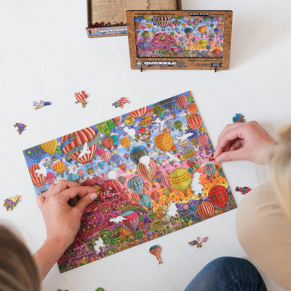 Quezzle Amazing Cappadocia Quezzle wooden quest puzzle — front view with vivid artwork