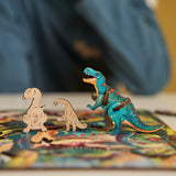 Tyrannosaurus Rex wooden dinosaur puzzle for kids — in use with hands assembling