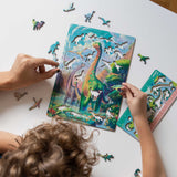 Diplodocus wooden dinosaur puzzle for kids — close-up of HDF wooden puzzle pieces