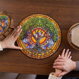 Mandala Tree of Life mandala wooden puzzle — in use with hands assembling