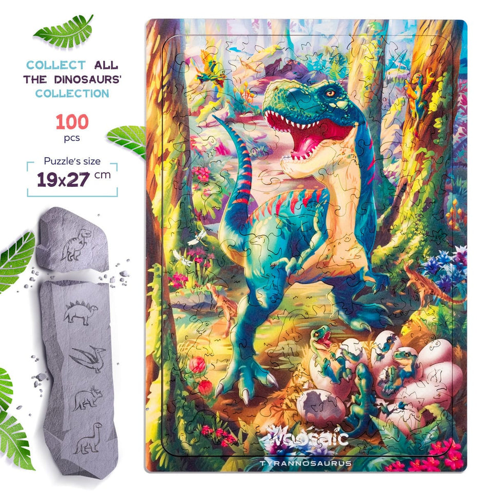 Tyrannosaurus Rex wooden dinosaur puzzle for kids — designer gift box and packaging