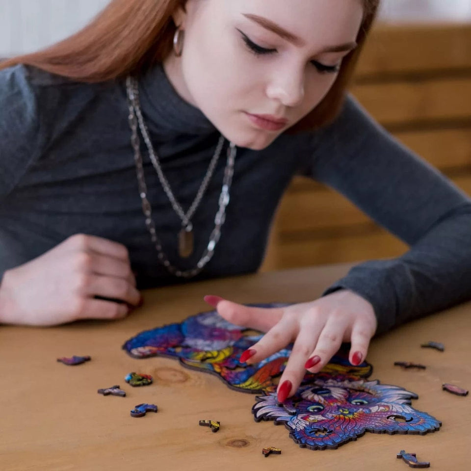 Emanating Raccoon wooden animal puzzle — size dimensions and comparison
