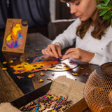 Alluring Fox wooden puzzle with animal-shaped pieces and vivid artwork — size comparison and dimensions