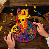 Alluring Fox wooden puzzle with animal-shaped pieces and vivid artwork — reverse side hidden nature scene