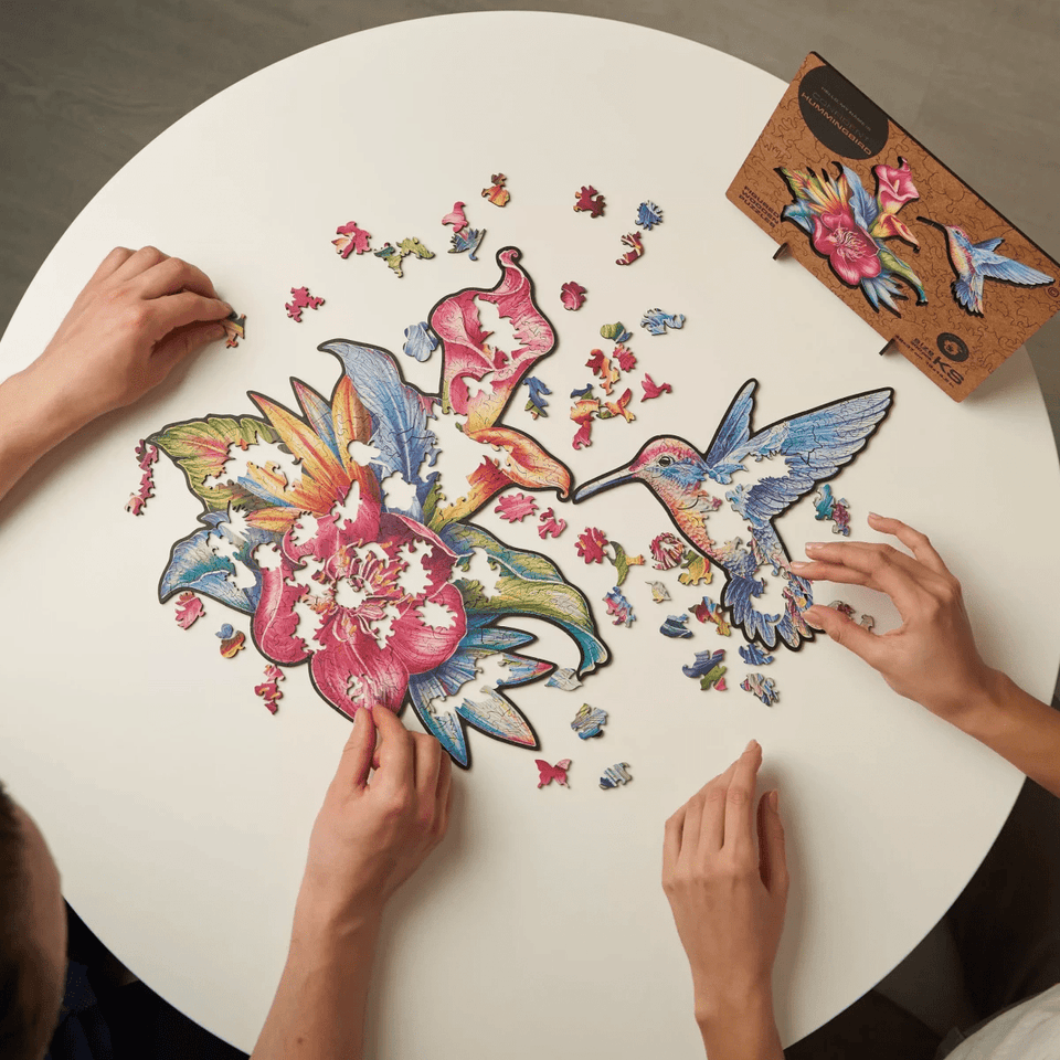 Elusive Colibri wooden animal puzzle — reverse side or hidden design