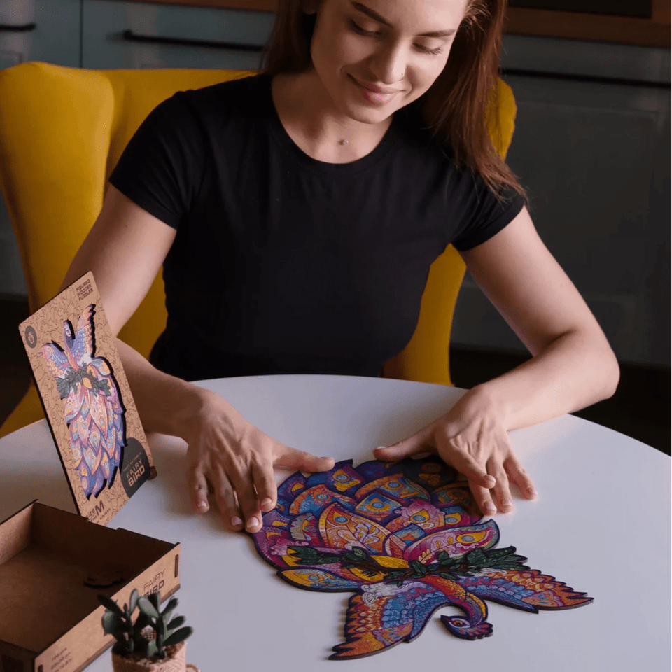 Fairy Bird wooden animal puzzle — size dimensions and comparison