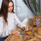 Fiery Fox wooden jigsaw puzzle with whimsy animal-shaped pieces — size comparison and dimensions