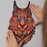 Gentle Lynx wooden animal puzzle — in use with hands assembling