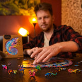 Iridescent Chameleon wooden puzzle — size dimensions and comparison