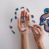 Magnetic Octopus wooden jigsaw puzzle with deep-sea artwork — reverse side hidden nature scene