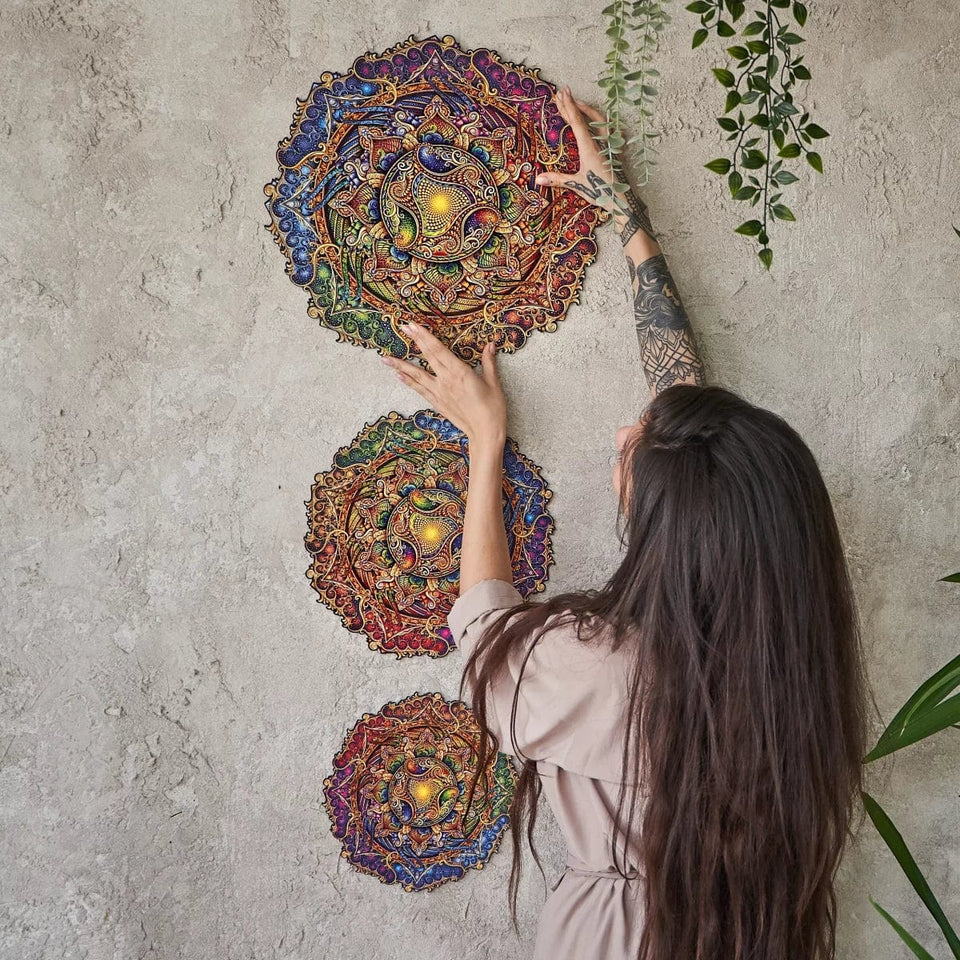 Set for mounting puzzles wooden puzzle — in use with hands assembling
